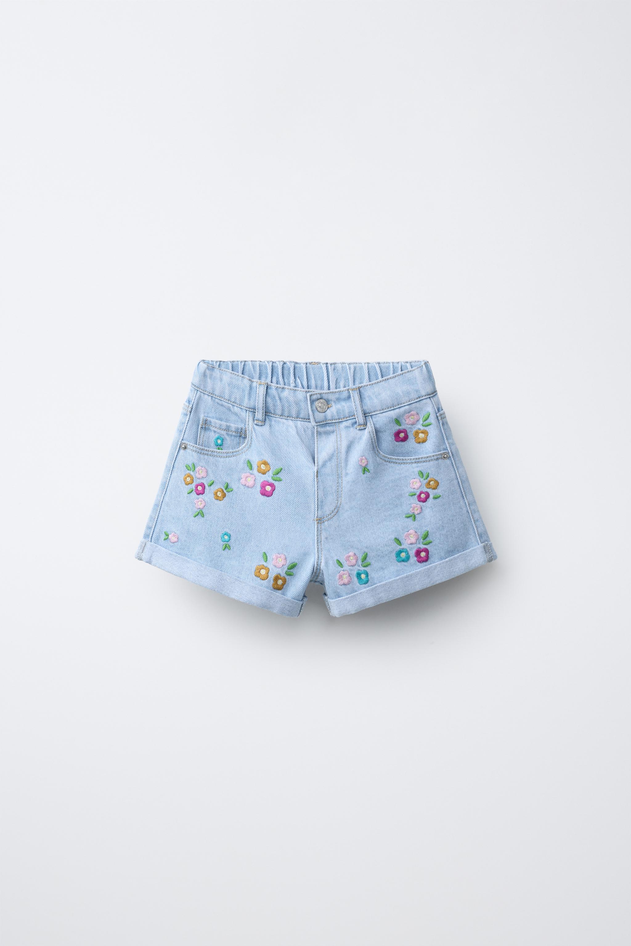 EMBROIDERED FLORAL DENIM SHORTS